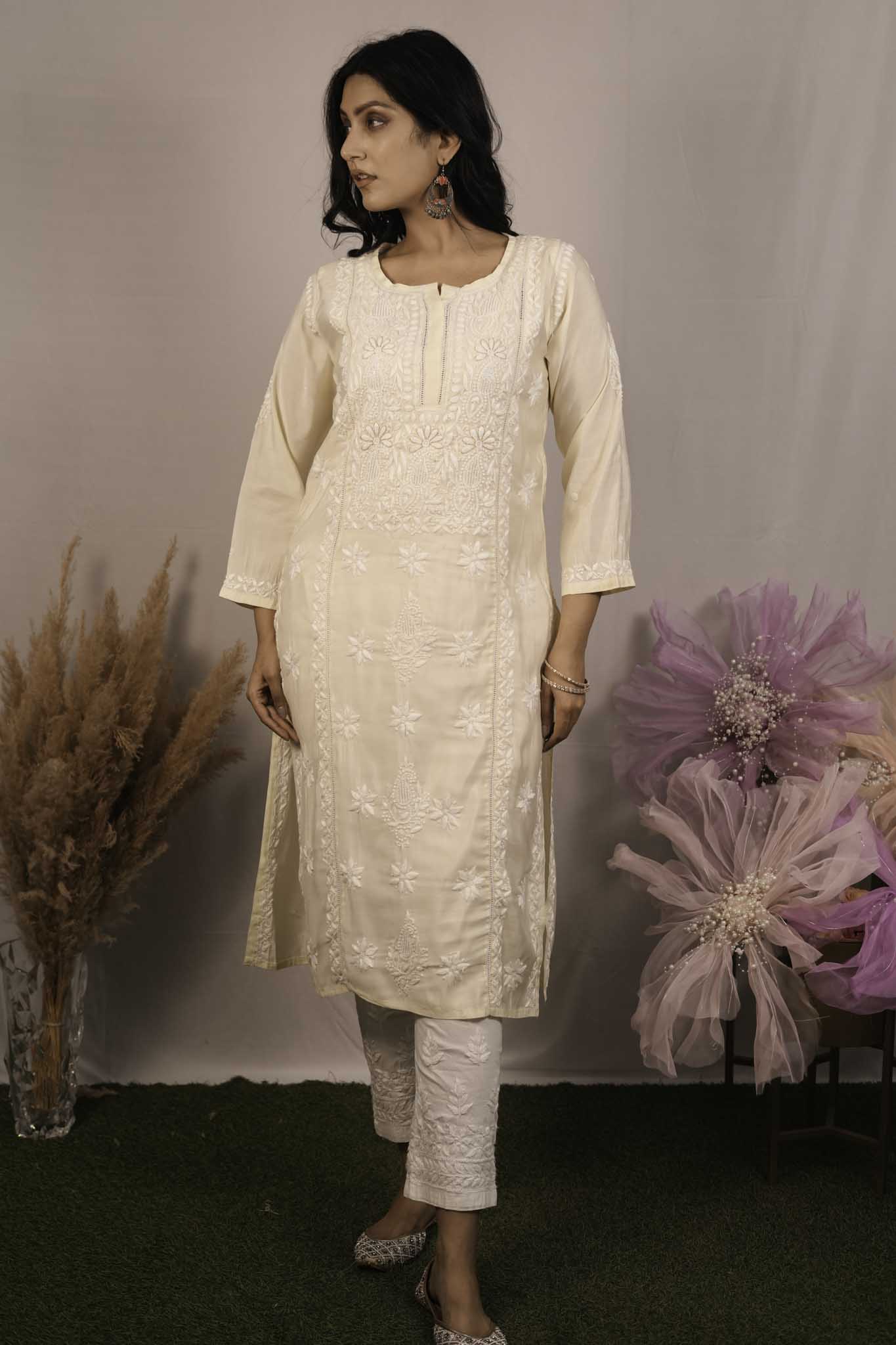 Fancy Cotton Chikankari Long Kurti