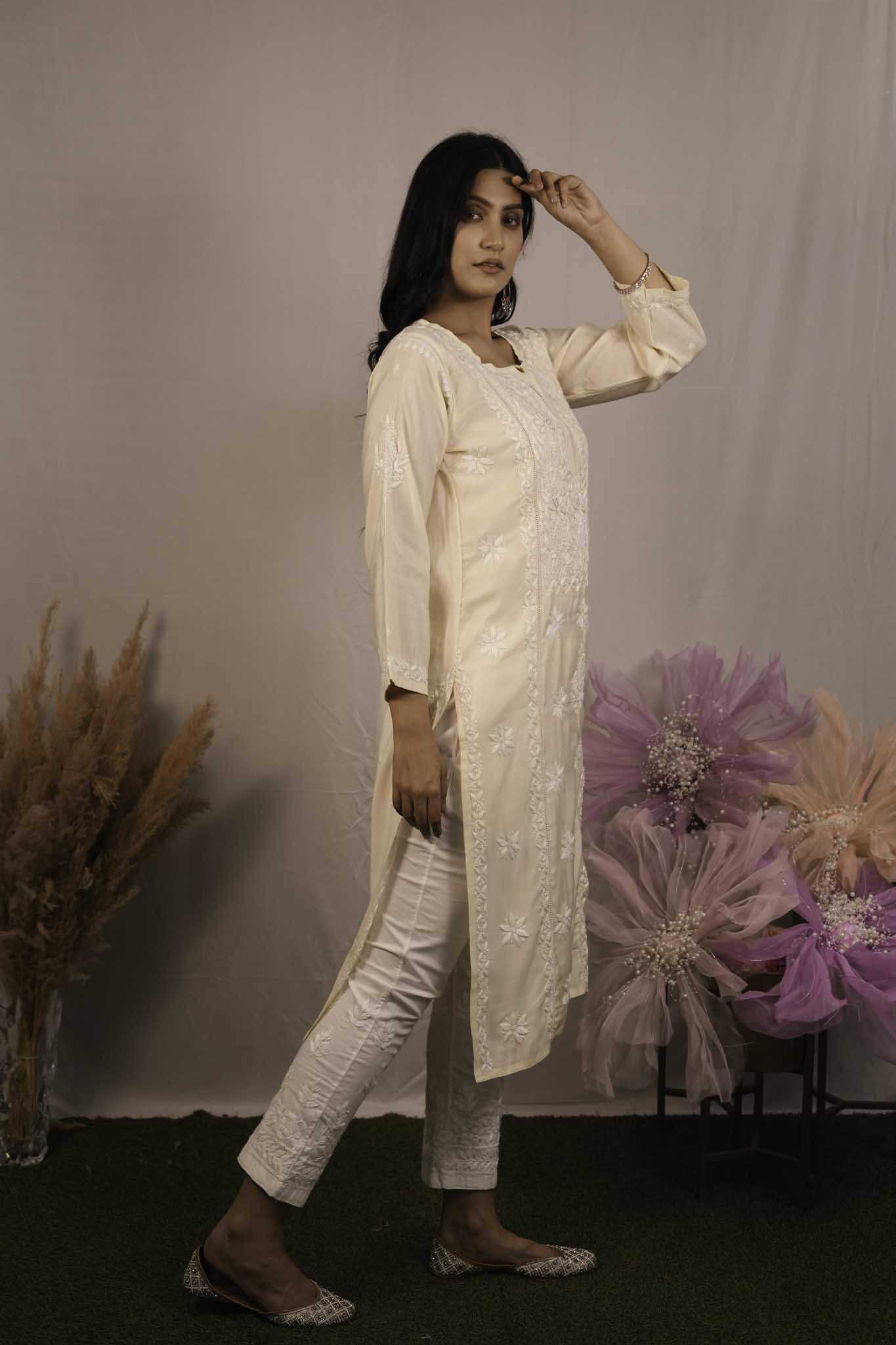 Fancy Cotton Chikankari Long Kurti