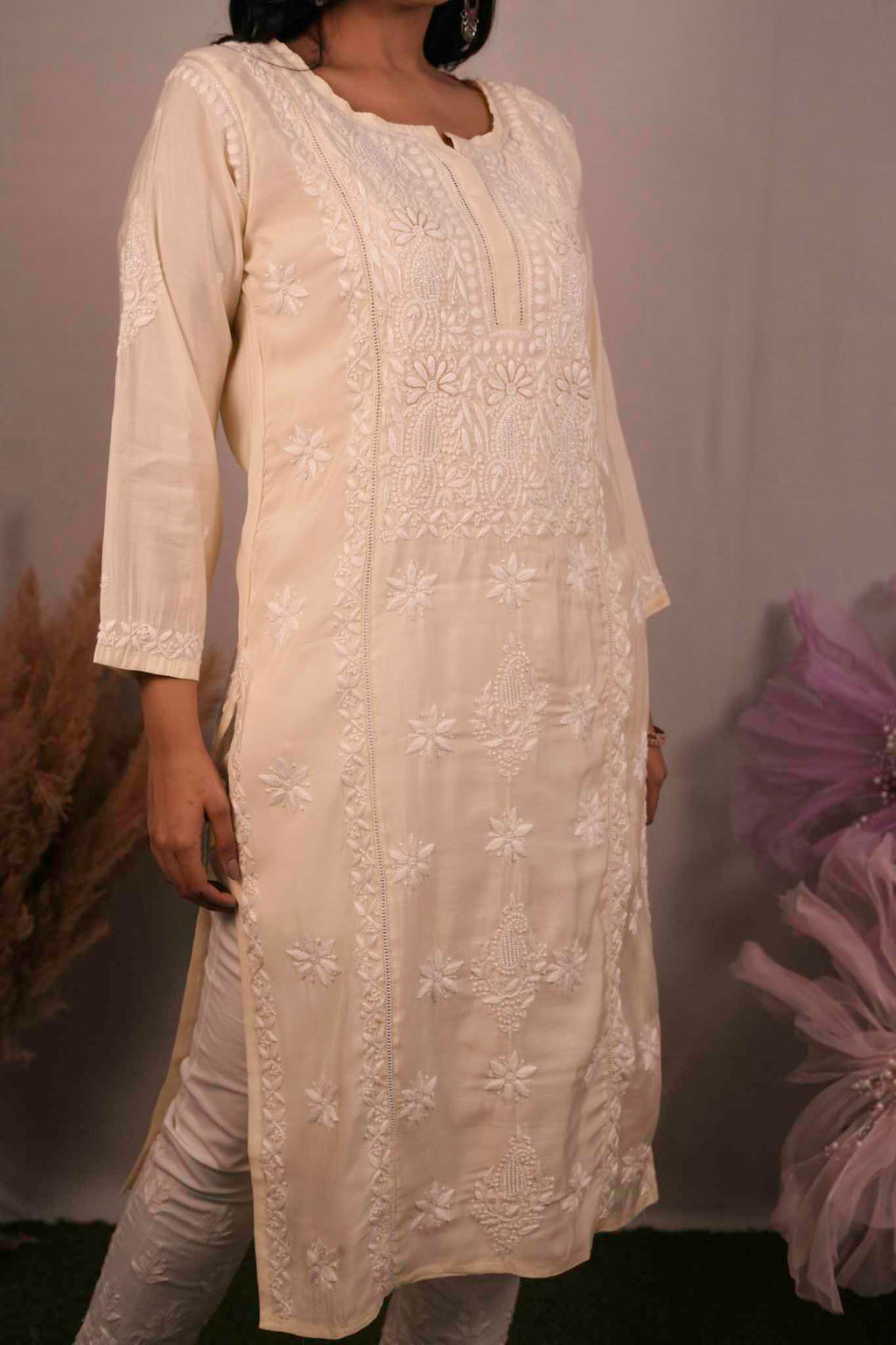 Fancy Cotton Chikankari Long Kurti