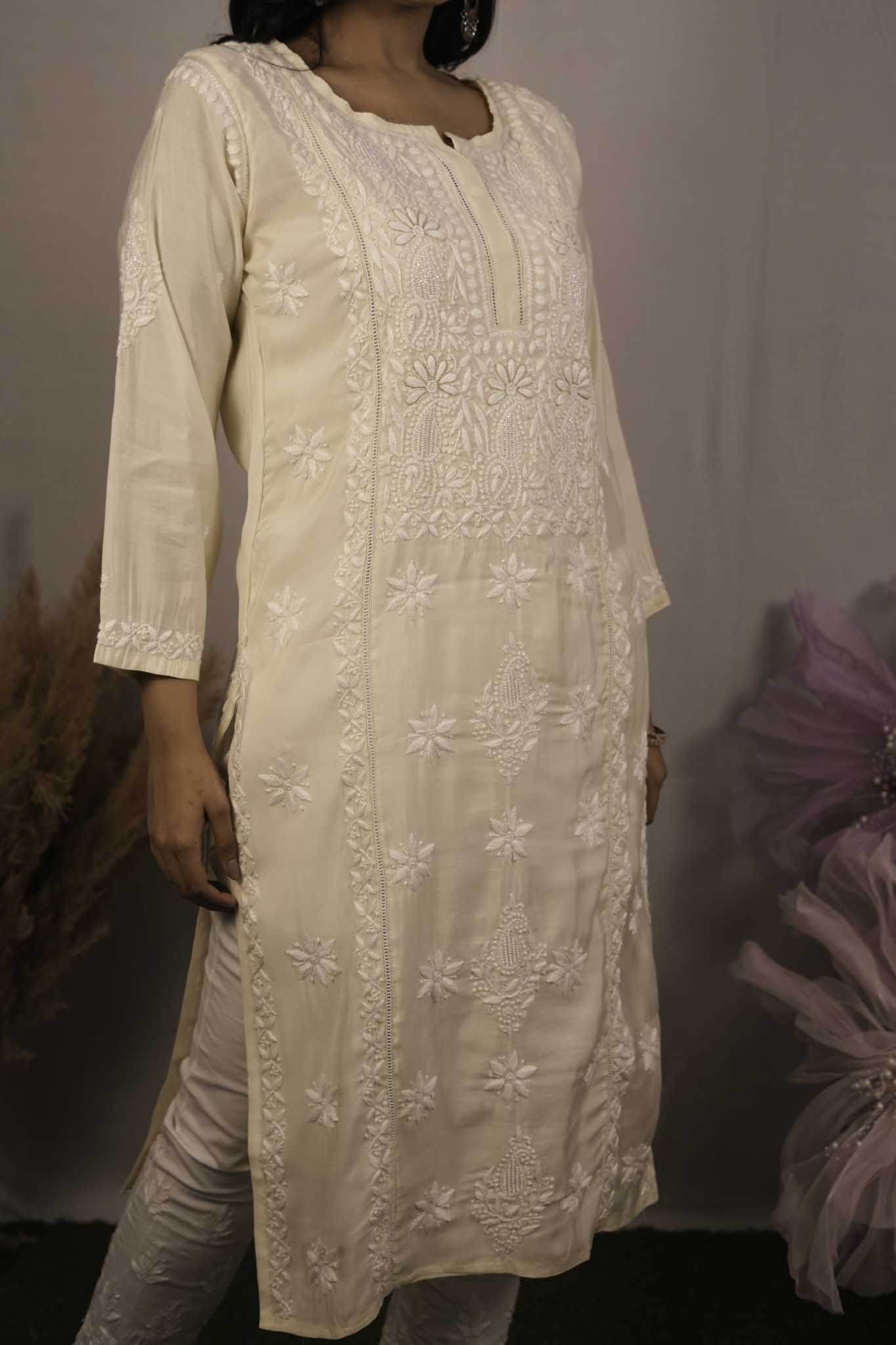 Fancy Cotton Chikankari Long Kurti