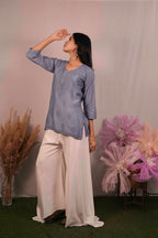 Chanderi Chikankari Purple Short Kurti