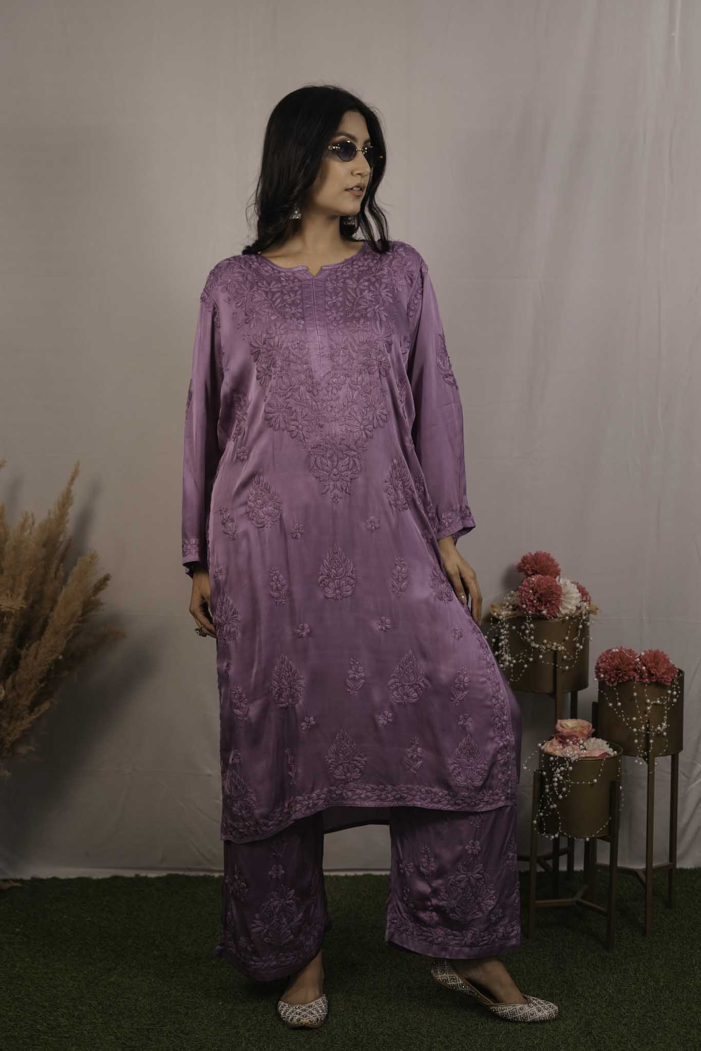 Satin Chikankari Co-ord Set