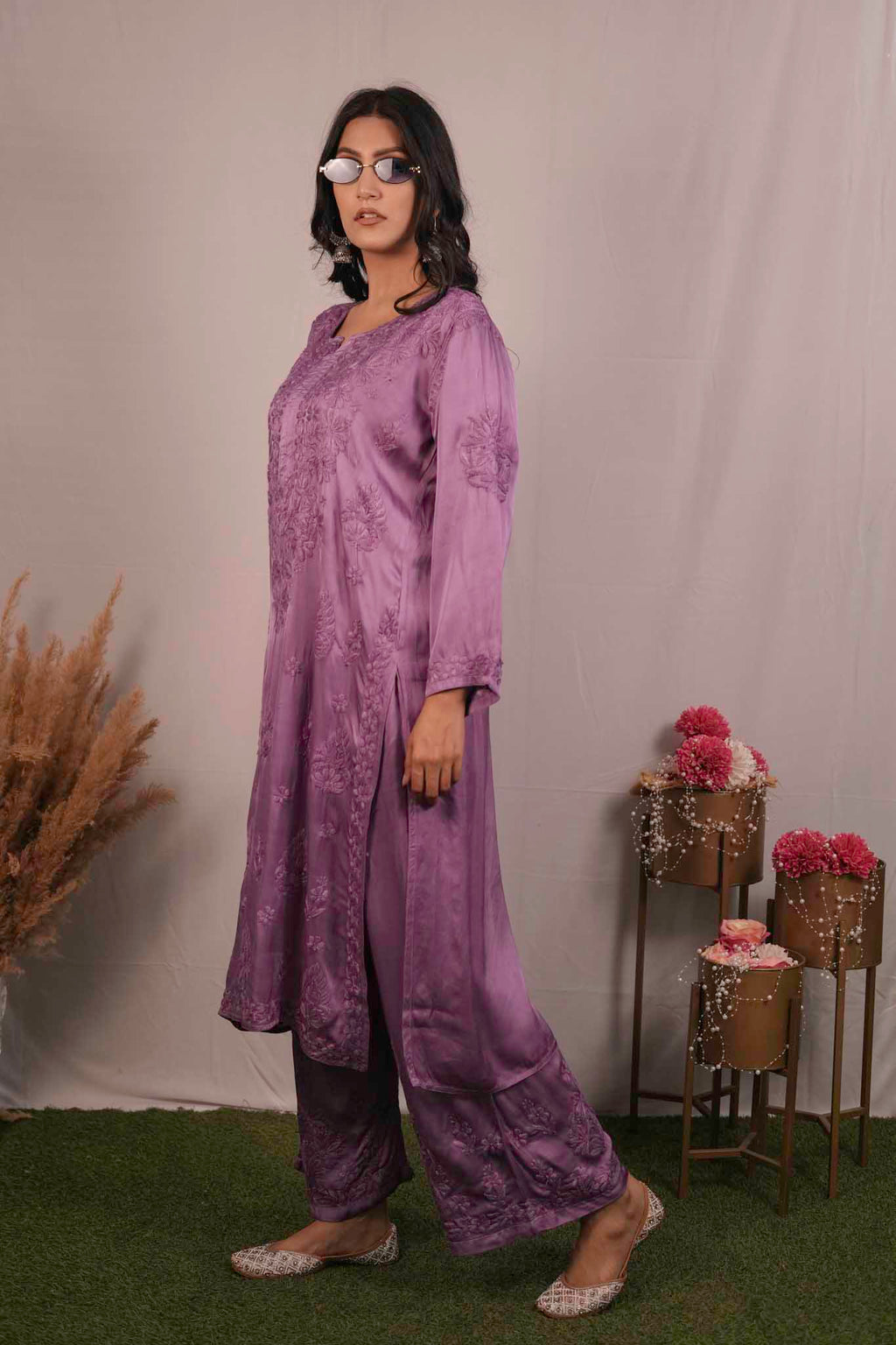 Satin Chikankari Co-ord Set