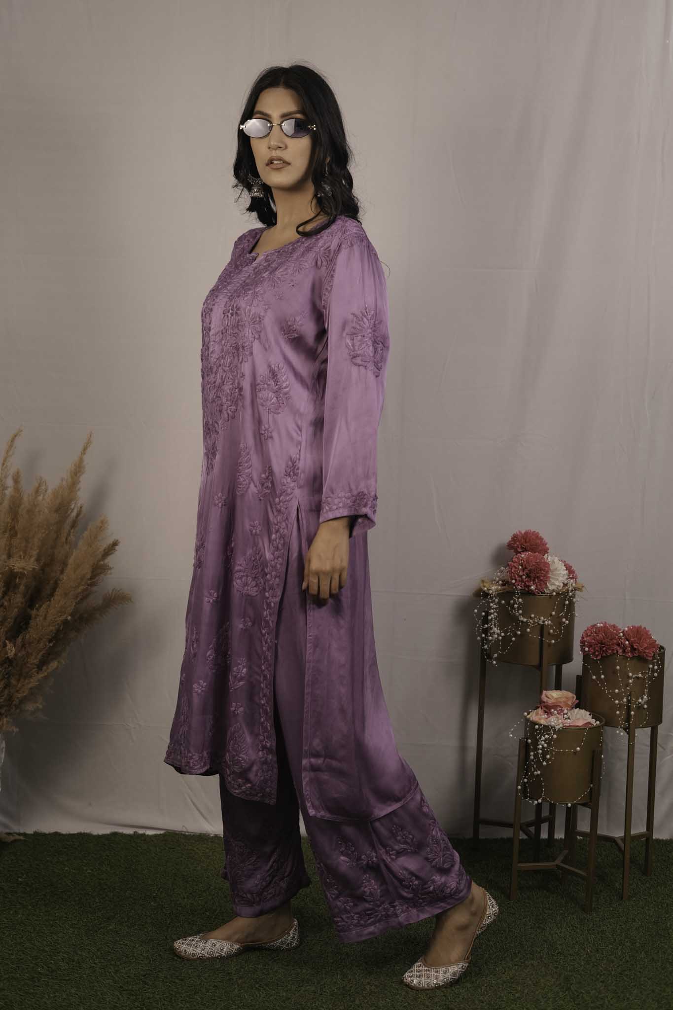 Satin Chikankari Co-ord Set