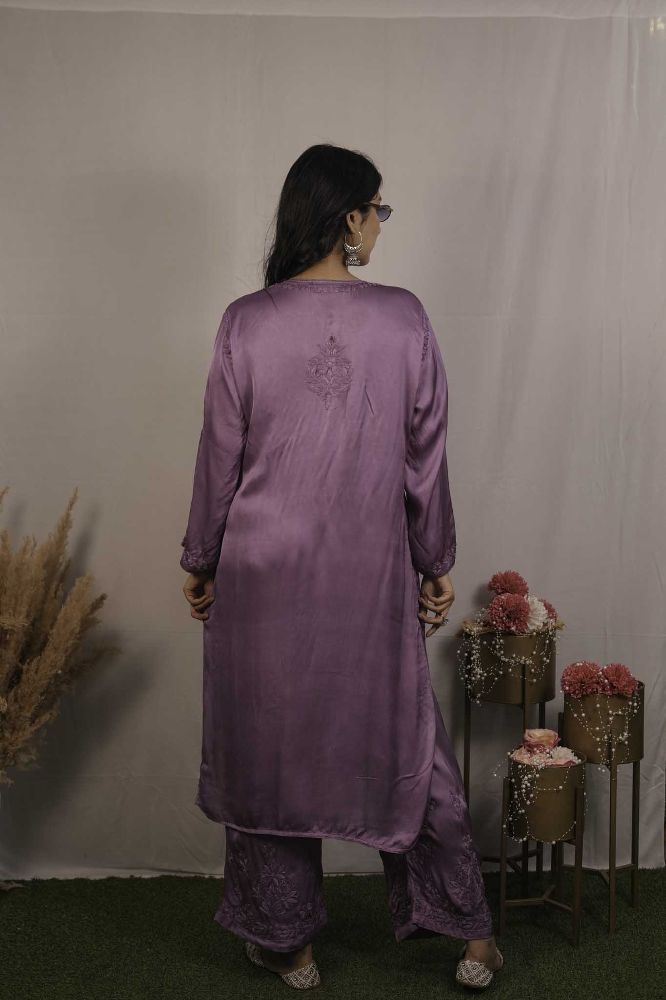 Satin Chikankari Co-ord Set