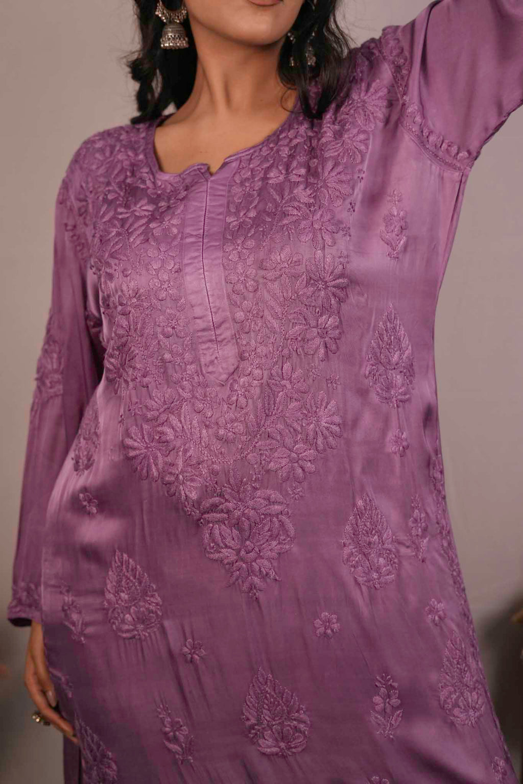 Satin Chikankari Co-ord Set