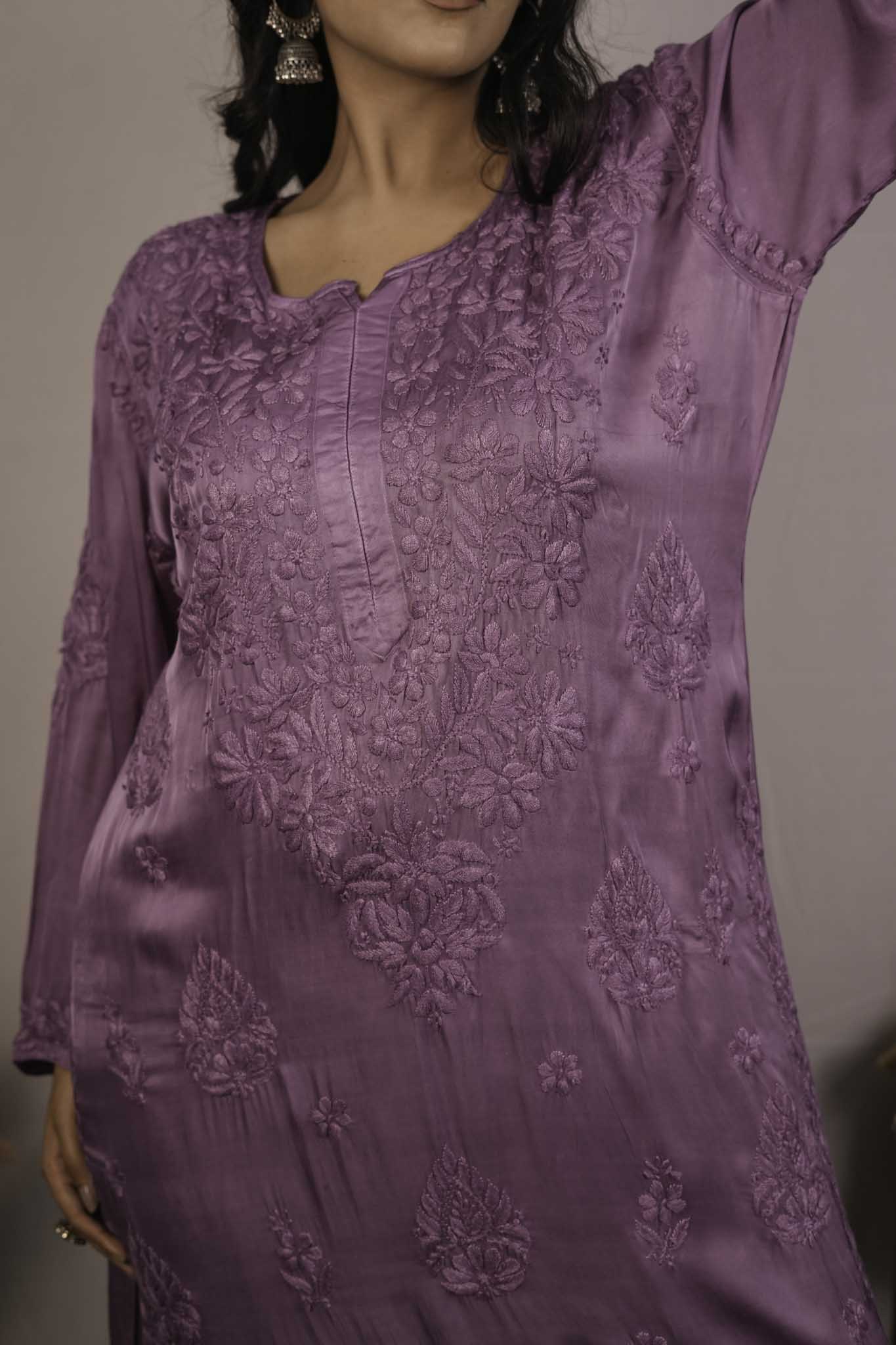 Satin Chikankari Co-ord Set