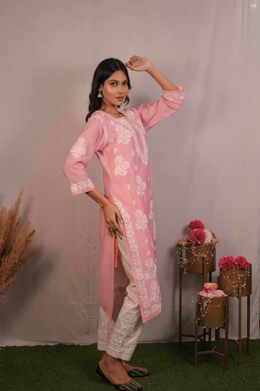 Chanderi Chikankari Kurti