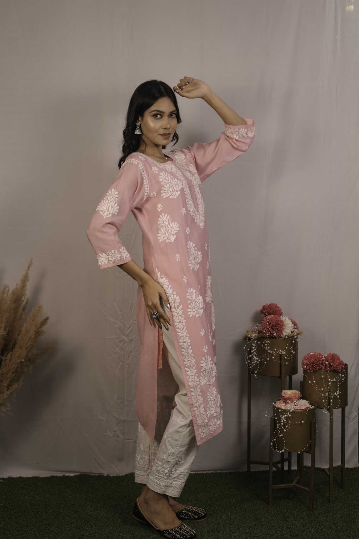 Chanderi Chikankari Kurti