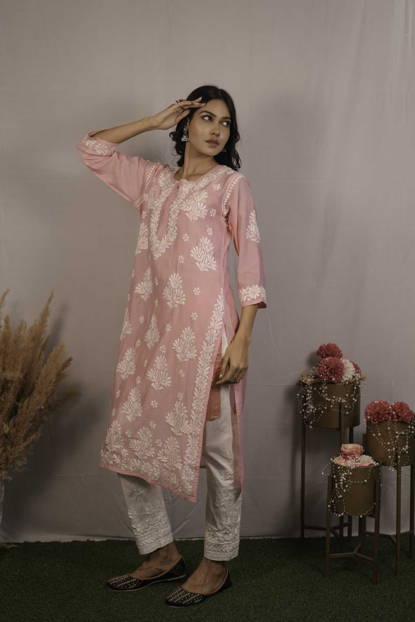 Chanderi Chikankari Kurti