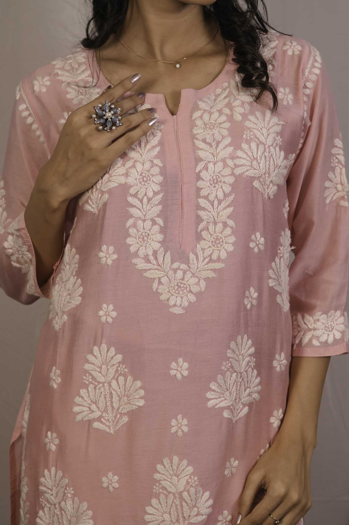 Chanderi Chikankari Kurti