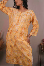 Mul Cotton Chikankari Yellow Kurti