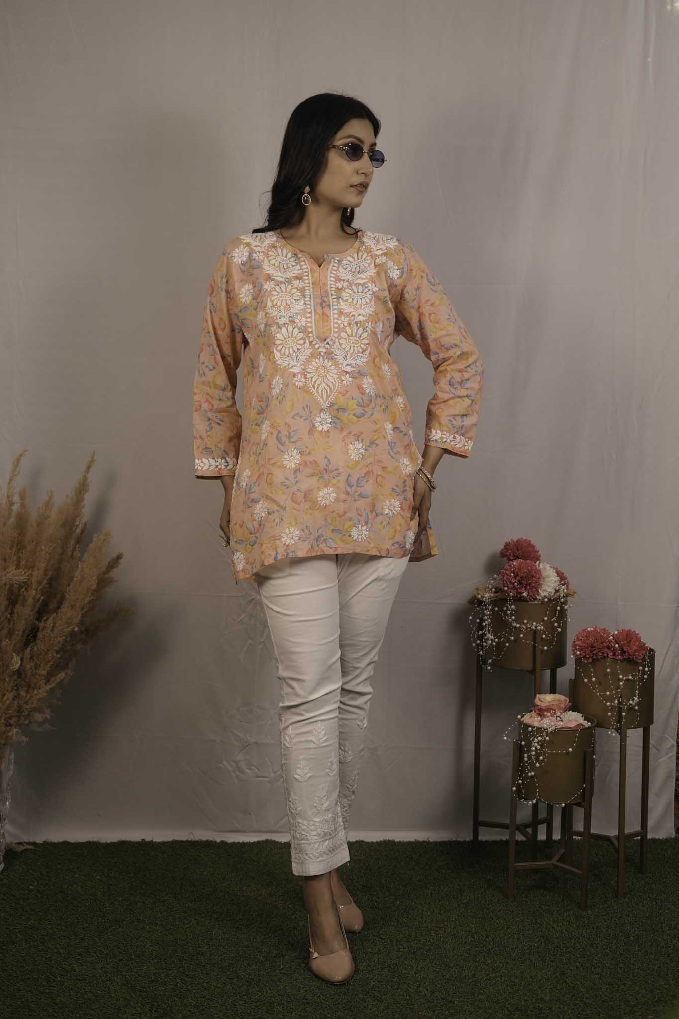 Mul Cotton Chikankari Short Kurti