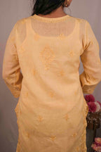 Linen Chikankari Yellow Kurti