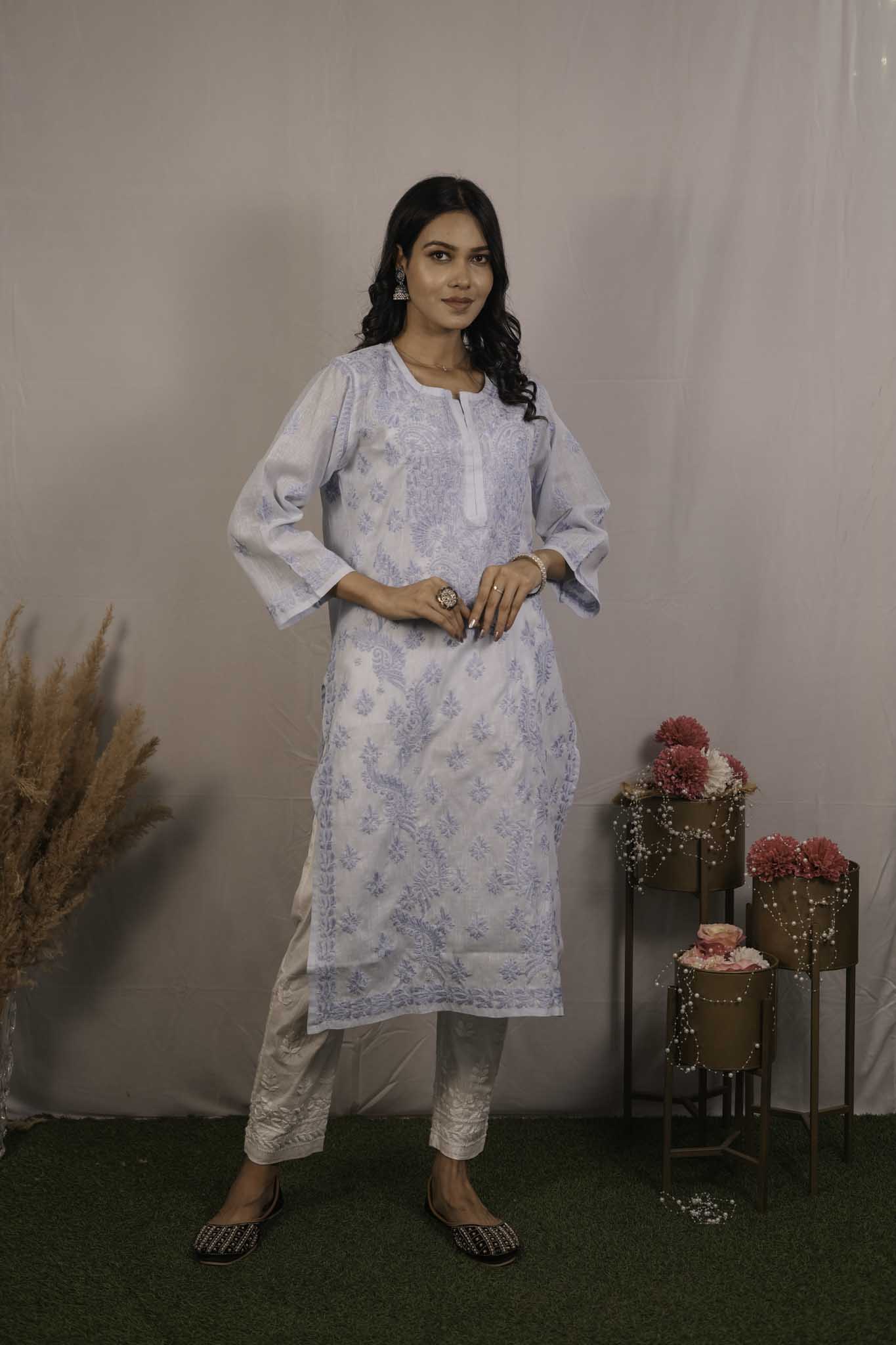 Linen Chikankari Kurti