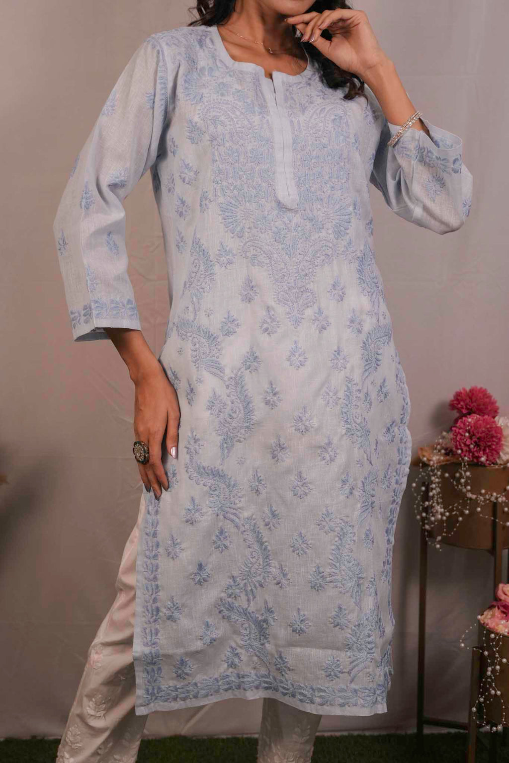 Linen Chikankari Kurti