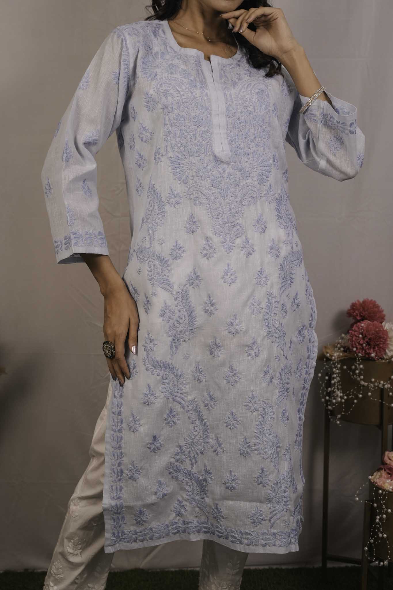 Linen Chikankari Kurti