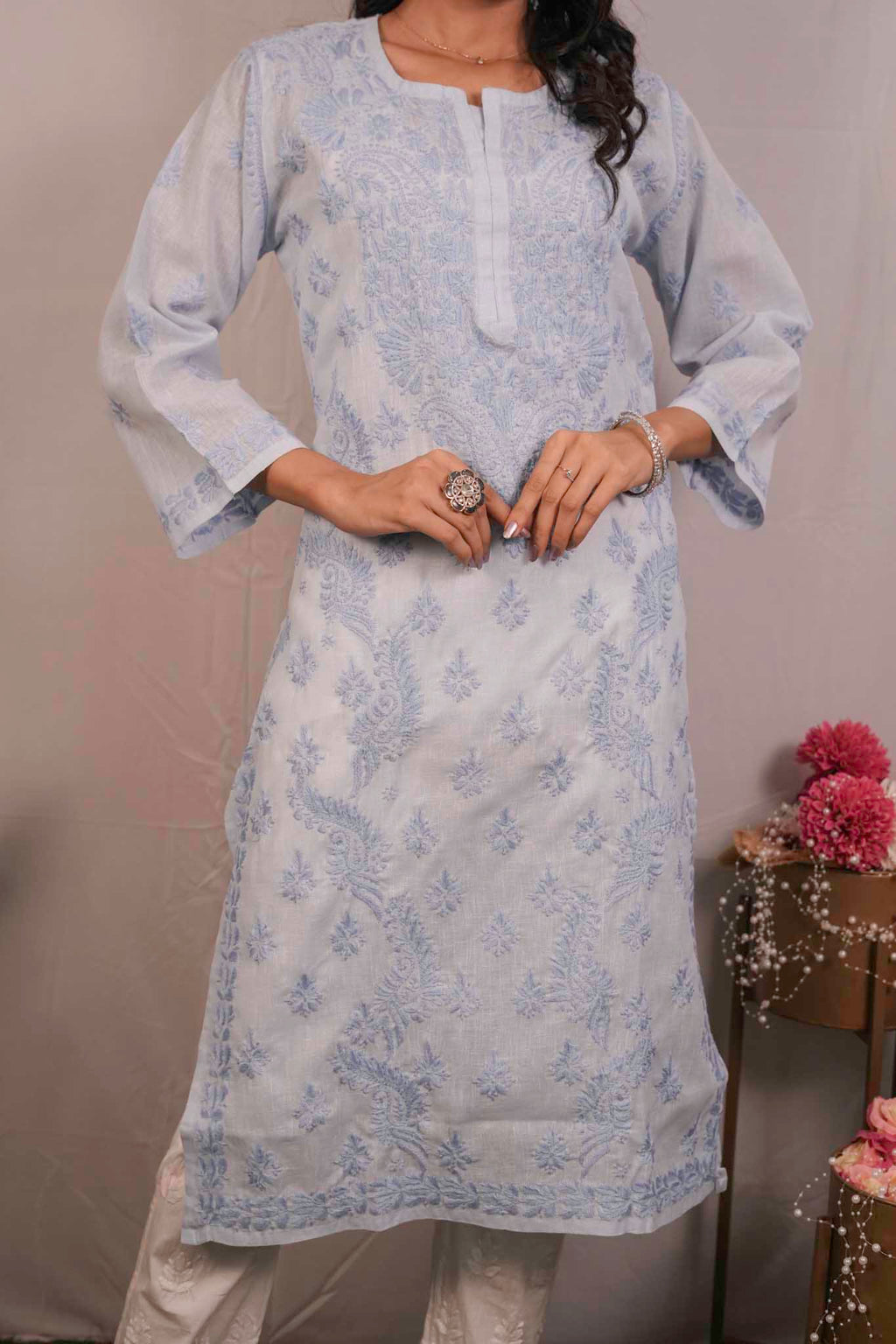 Linen Chikankari Kurti