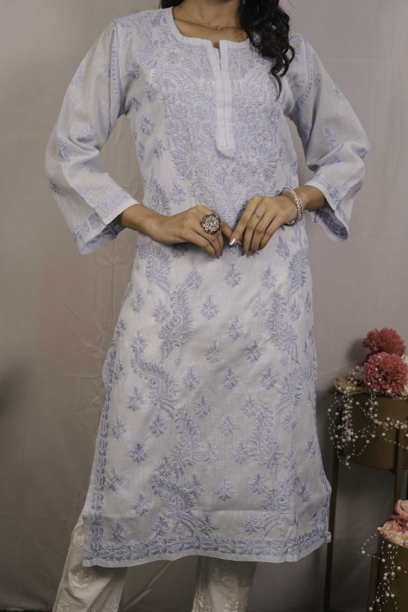 Linen Chikankari Kurti