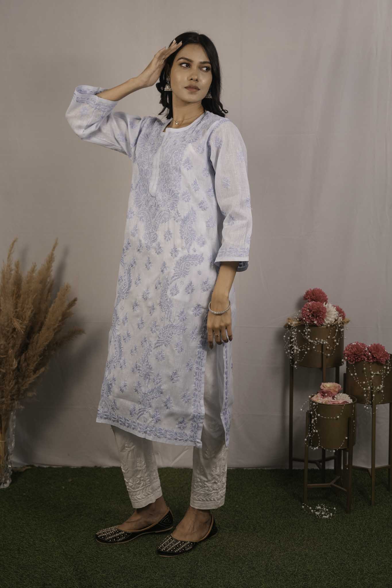 Linen Chikankari Kurti