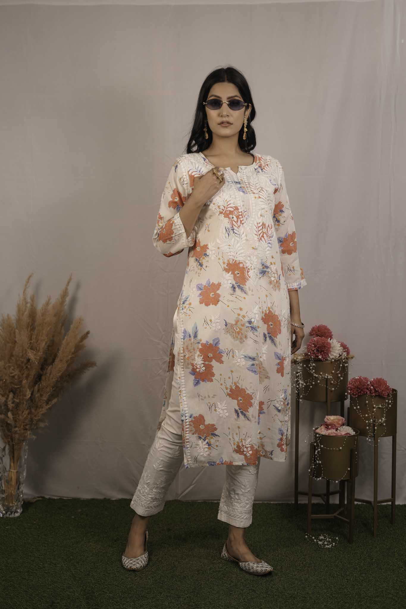 Printed Mul Cotton Chikankari Kurti