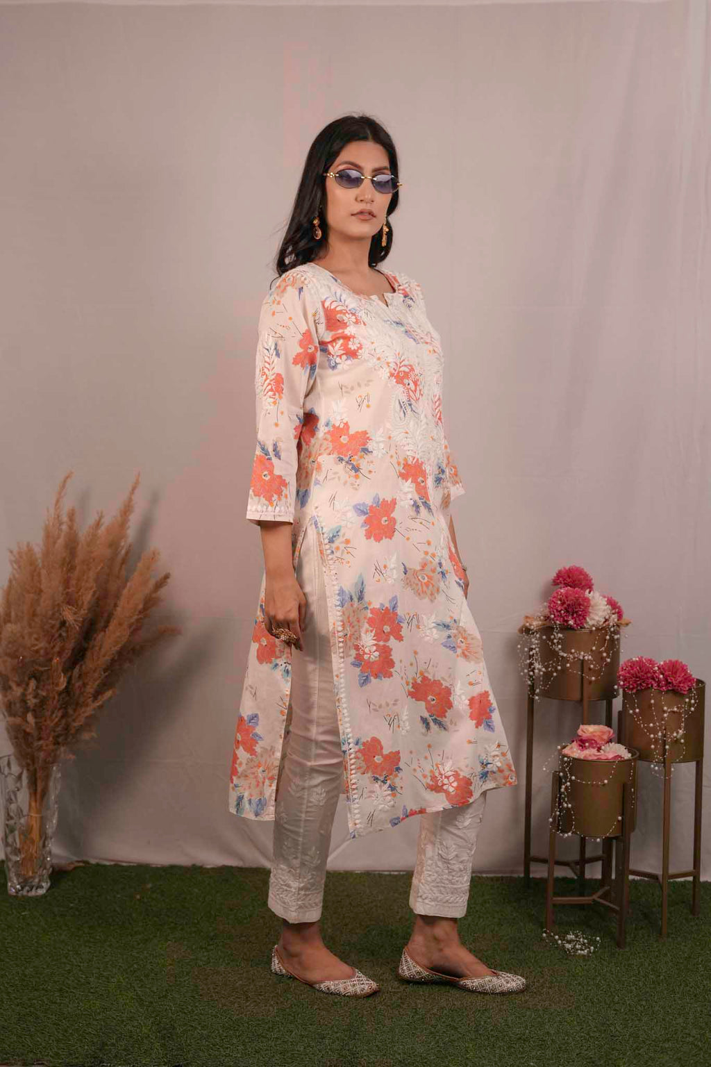 Printed Mul Cotton Chikankari Kurti