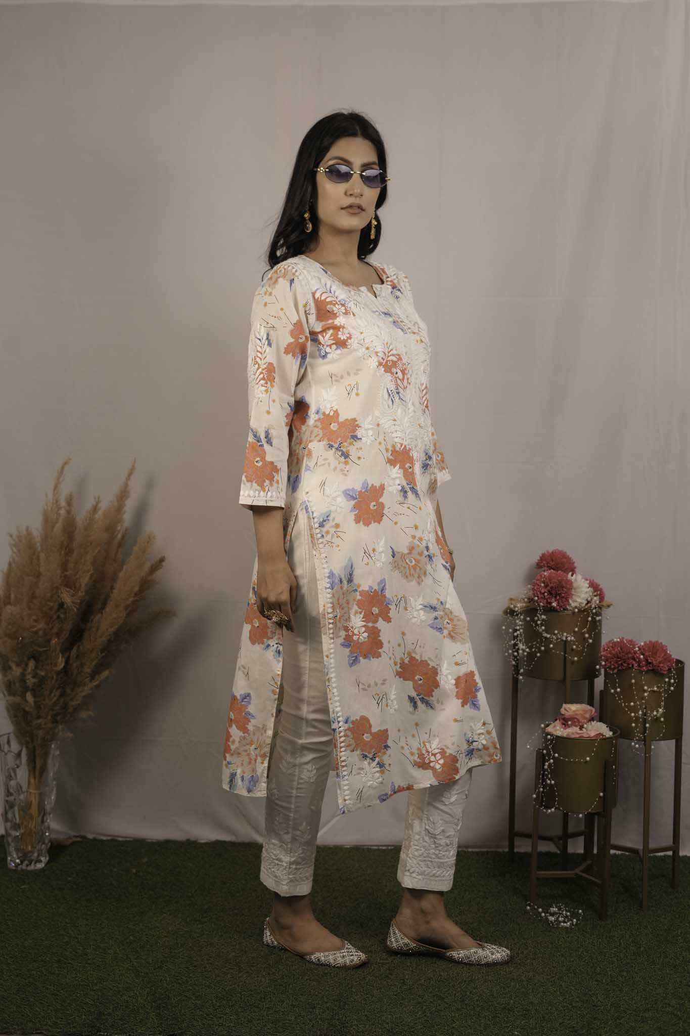 Printed Mul Cotton Chikankari Kurti