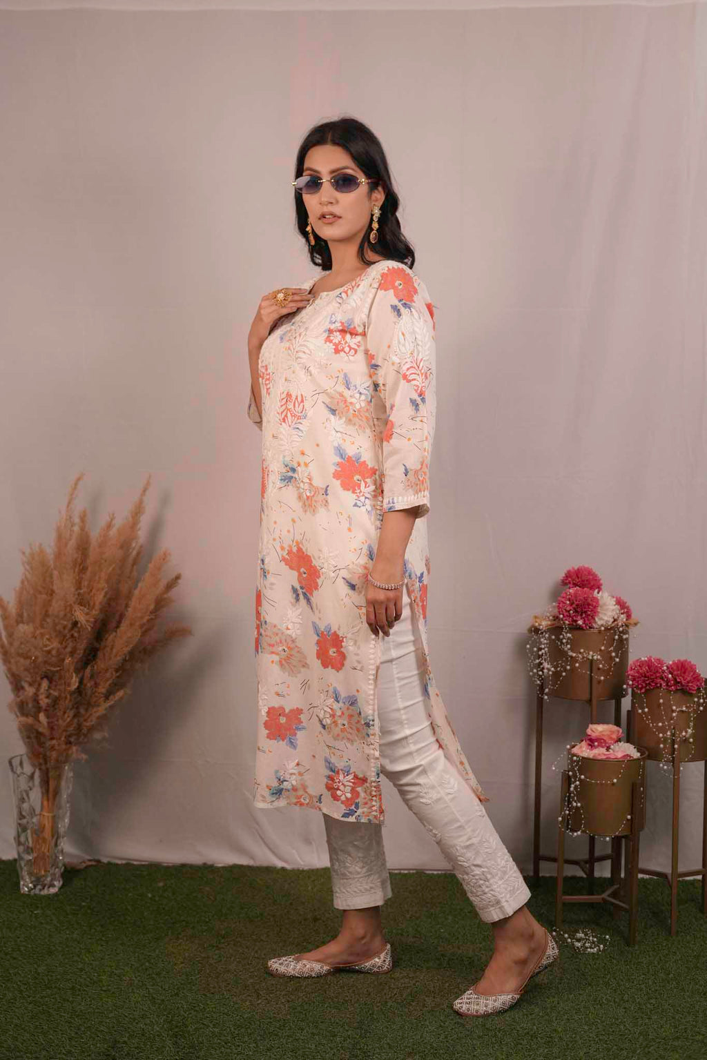 Printed Mul Cotton Chikankari Kurti