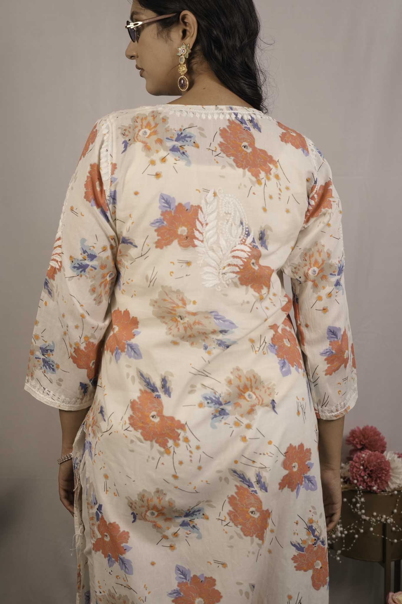 Printed Mul Cotton Chikankari Kurti