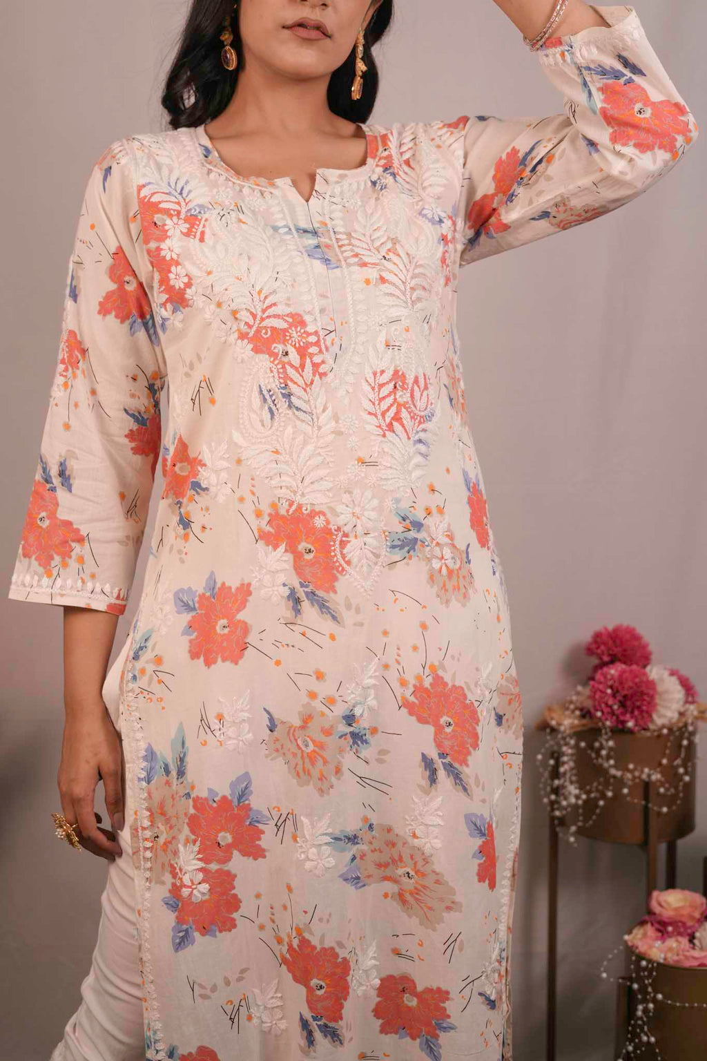 Printed Mul Cotton Chikankari Kurti