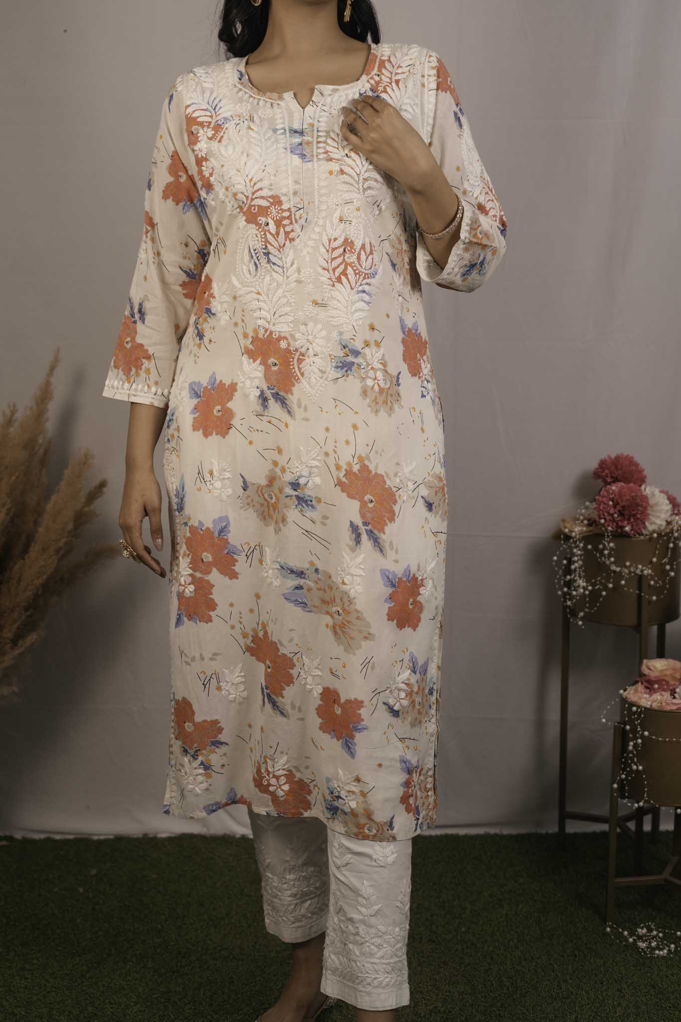 Printed Mul Cotton Chikankari Kurti