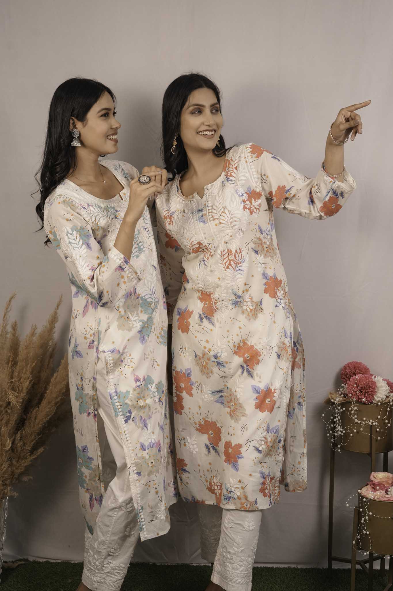Printed Mul Cotton Chikankari Kurti