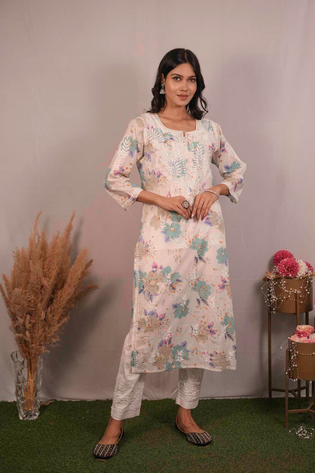 Printed Mul Cotton Chikankari Kurti
