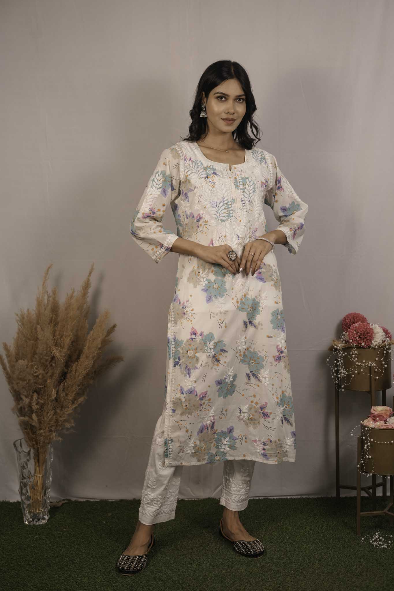 Printed Mul Cotton Chikankari Kurti