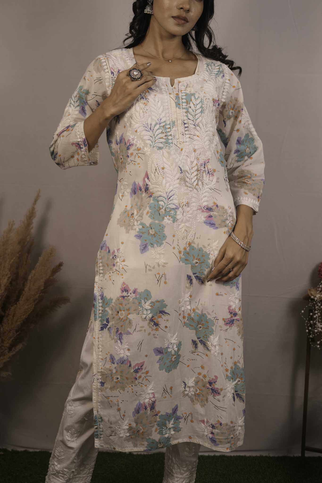 Printed Mul Cotton Chikankari Kurti