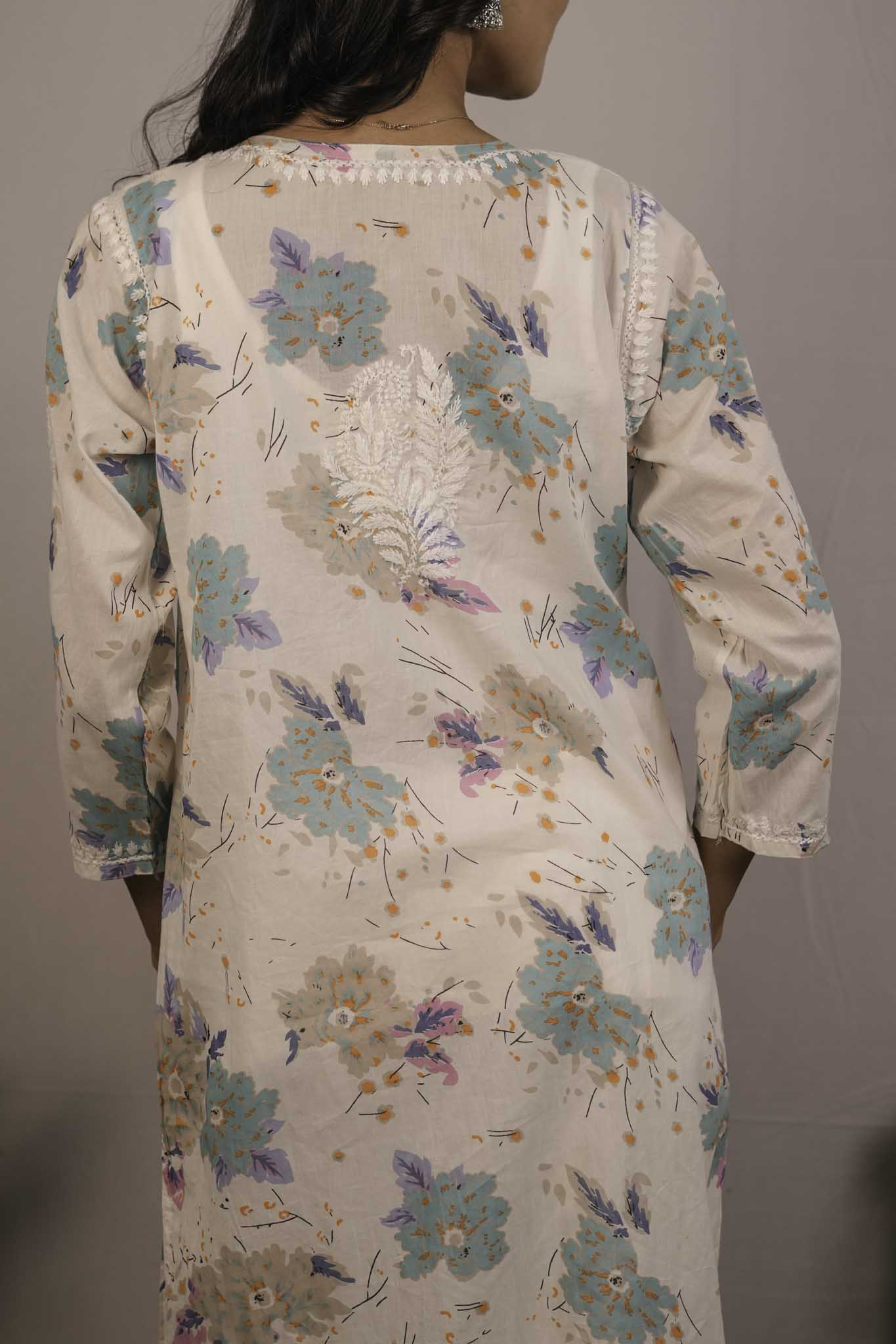 Printed Mul Cotton Chikankari Kurti
