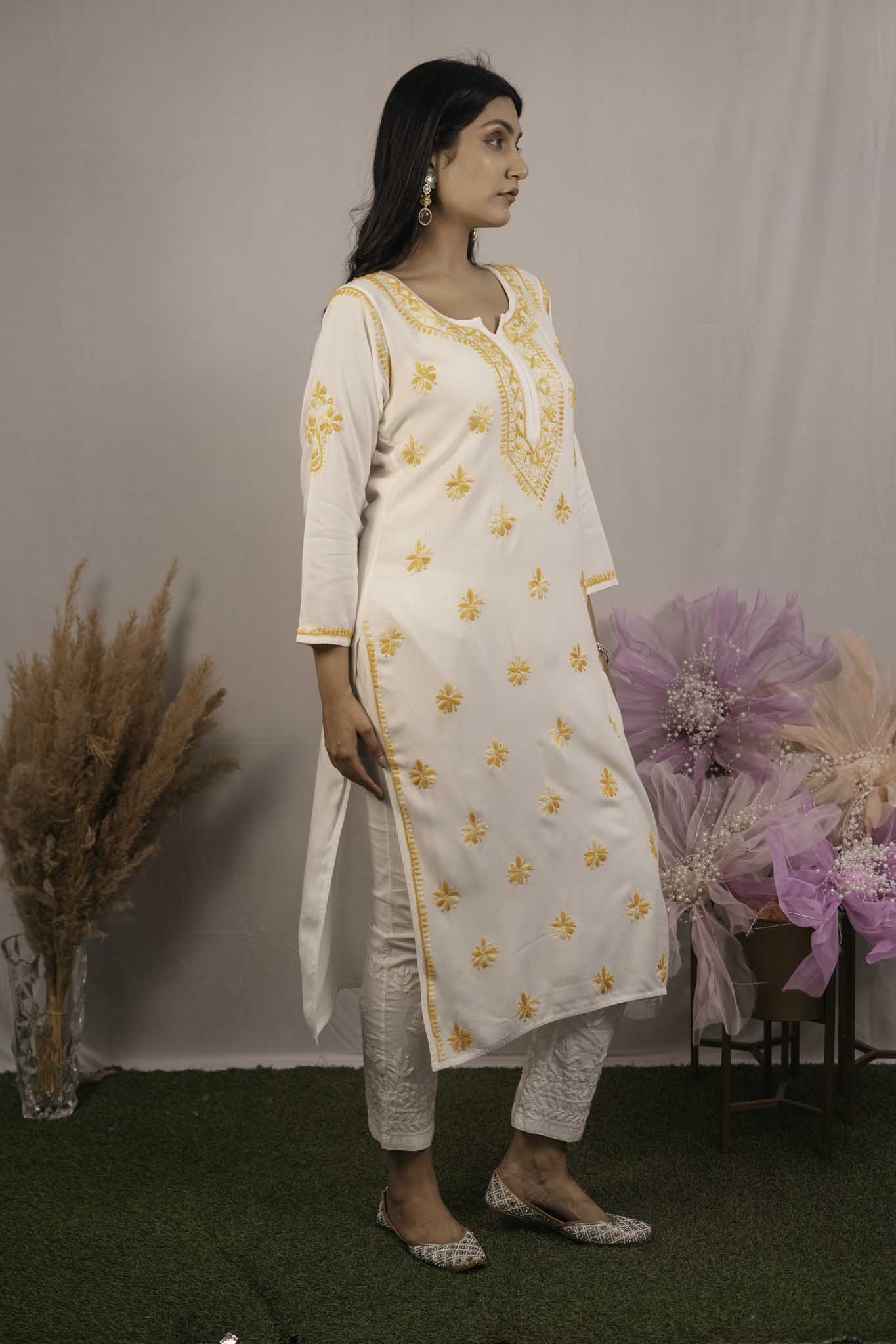 White Modal Chikankari Kurti