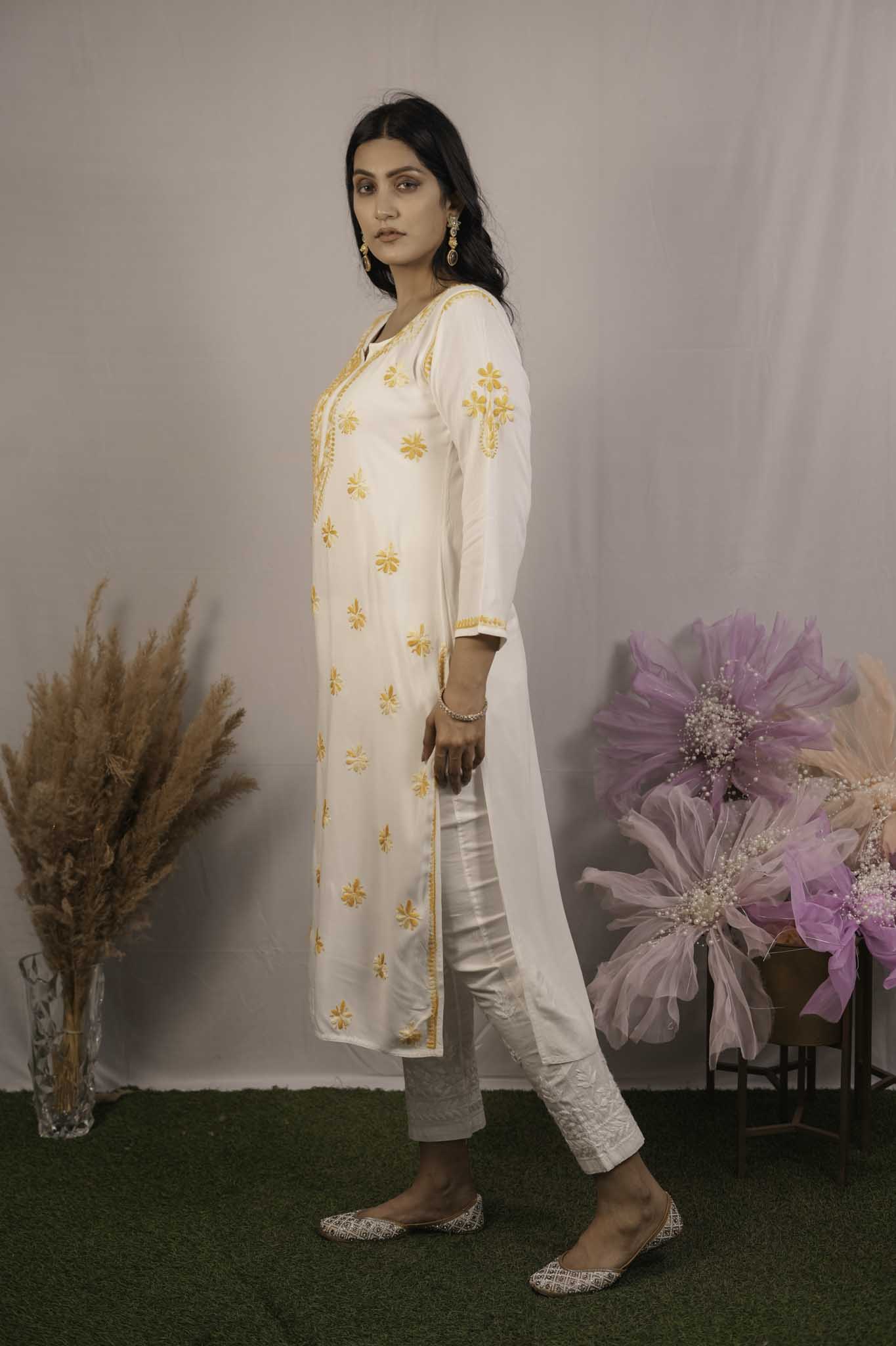 White Modal Chikankari Kurti