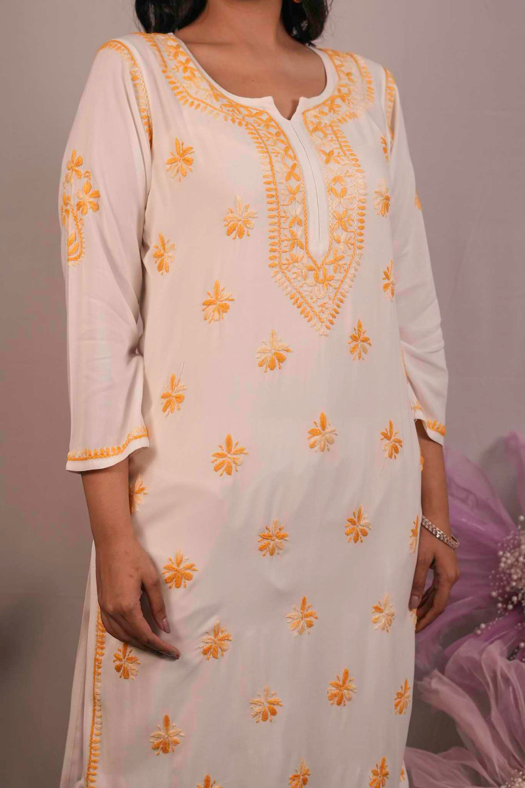 White Modal Chikankari Kurti