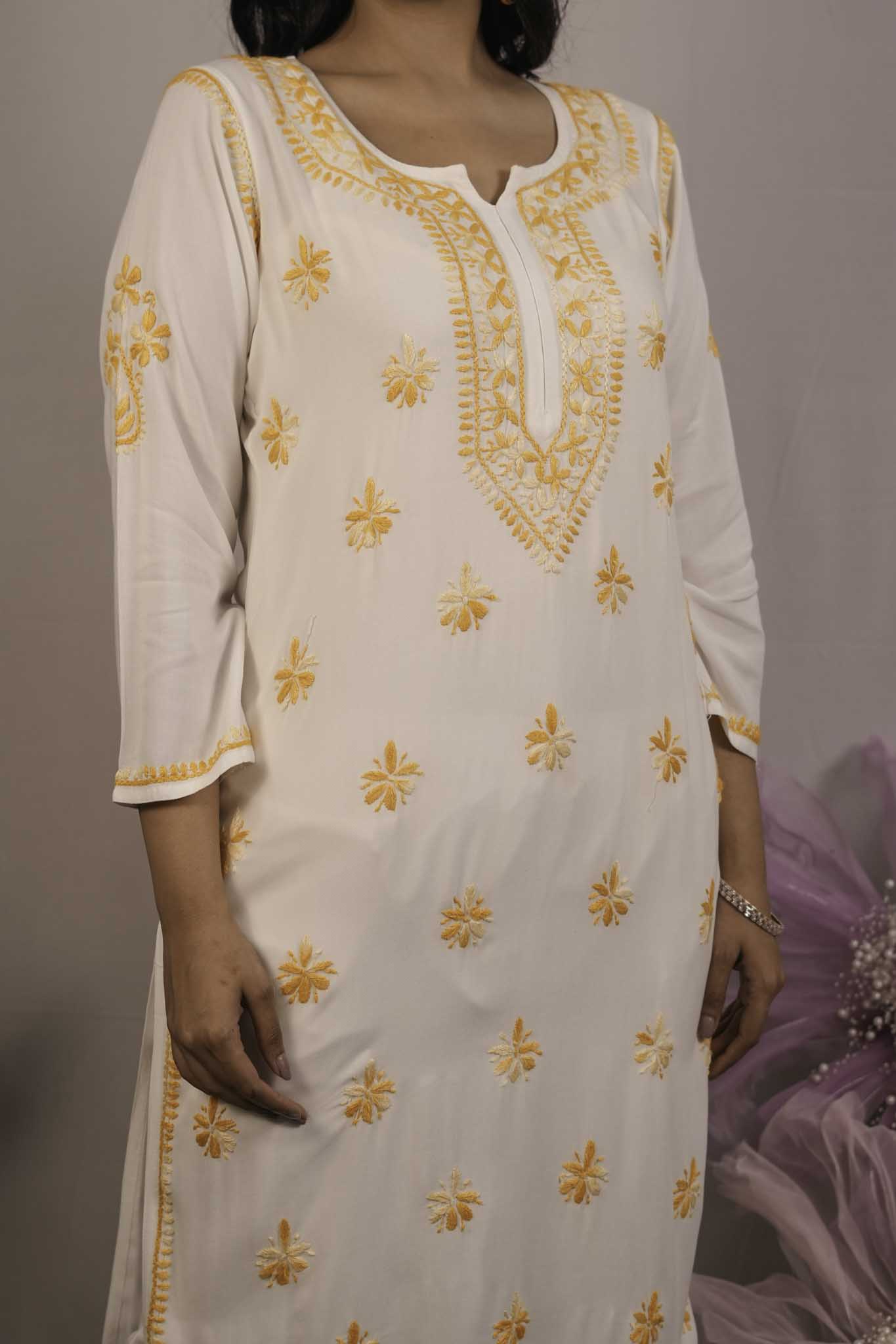 White Modal Chikankari Kurti