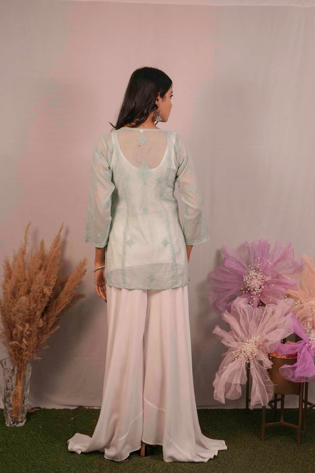Mulmul Chikankari Green Short Top
