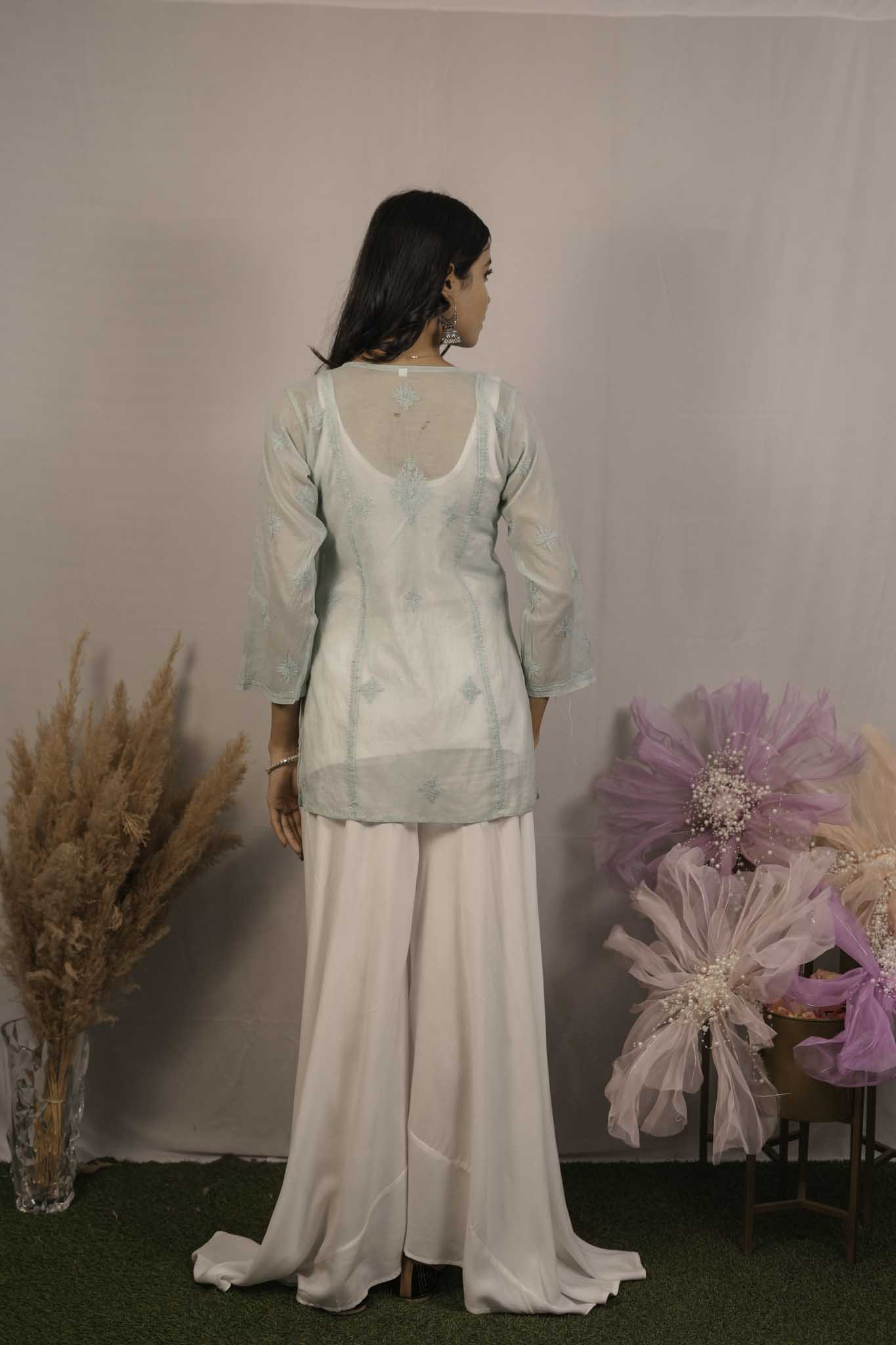 Mulmul Chikankari Green Short Top