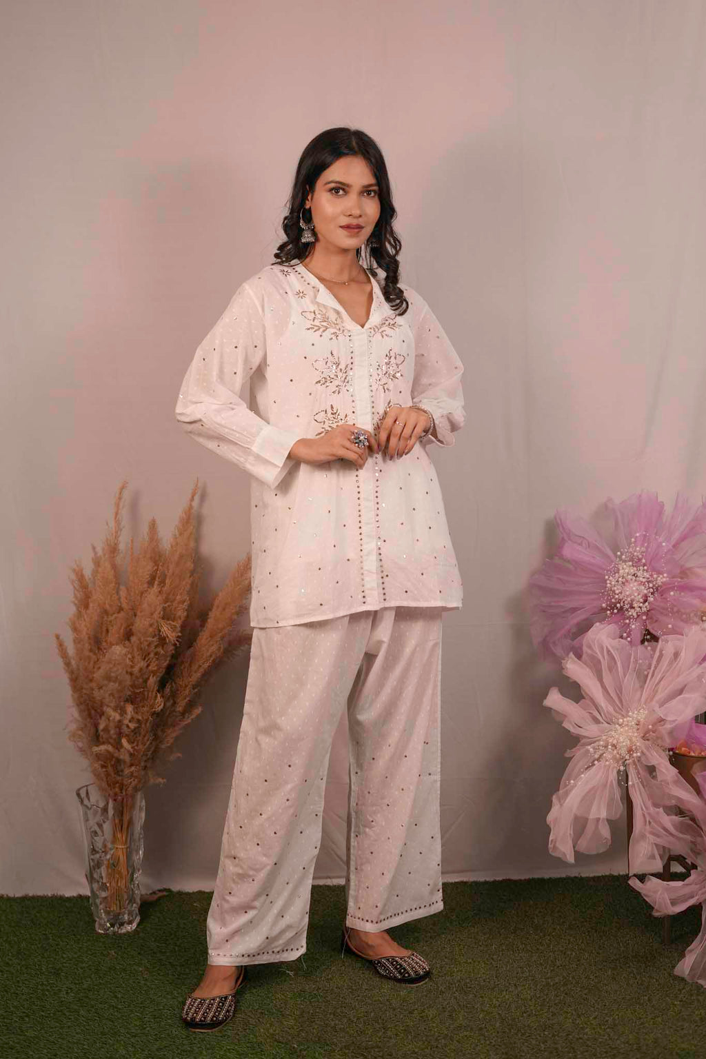 Mulmul Chikankari Co-ord Set