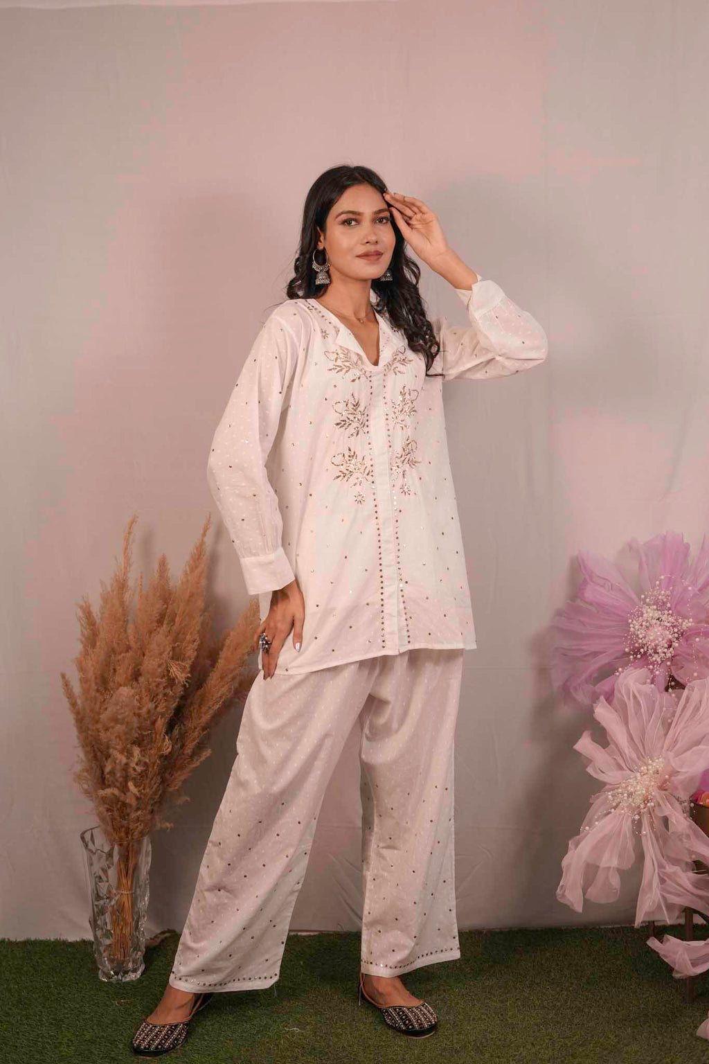 Mulmul Chikankari Co-ord Set