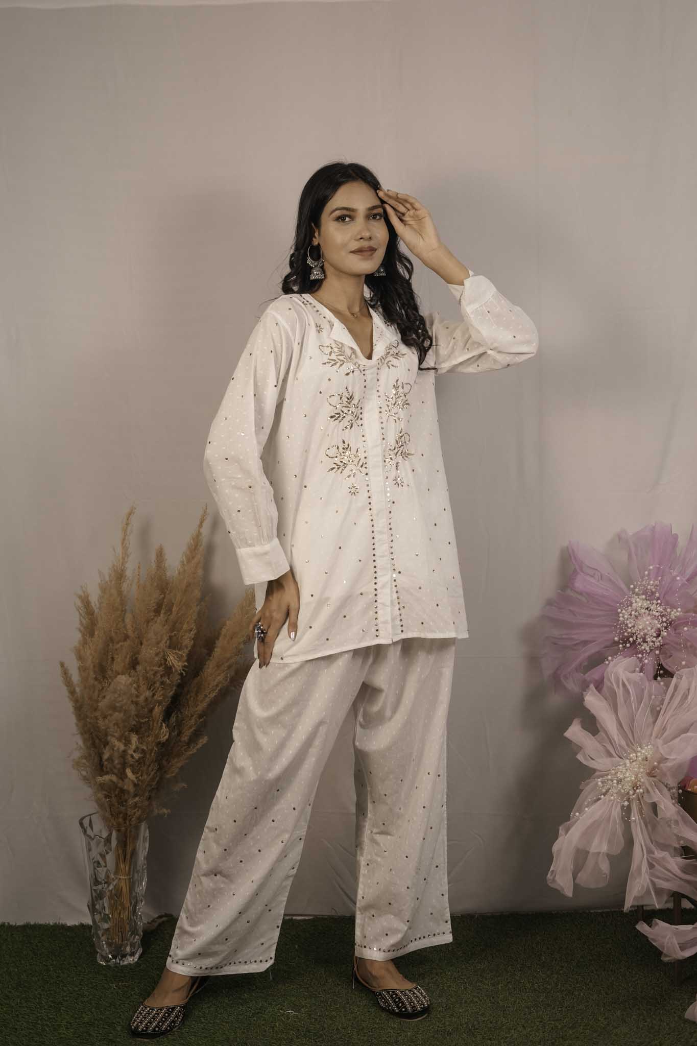 Mulmul Chikankari Co-ord Set