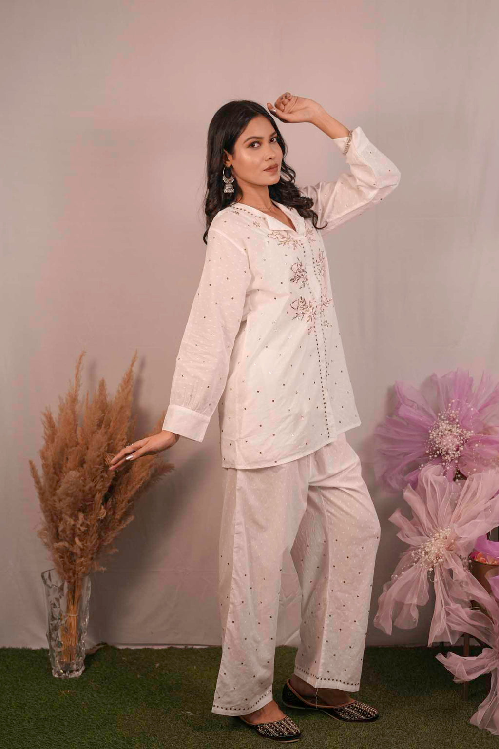 Mulmul Chikankari Co-ord Set