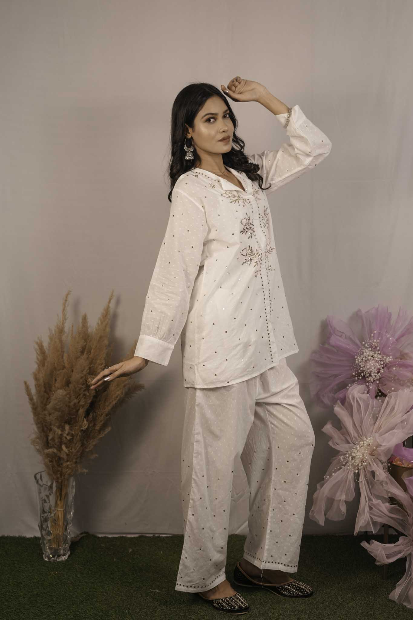 Mulmul Chikankari Co-ord Set