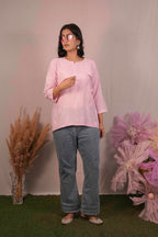 Chanderi Chikankari  Pink Short Kurti