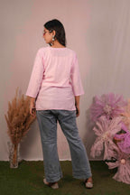 Chanderi Chikankari  Pink Short Kurti