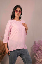 Chanderi Chikankari  Pink Short Kurti